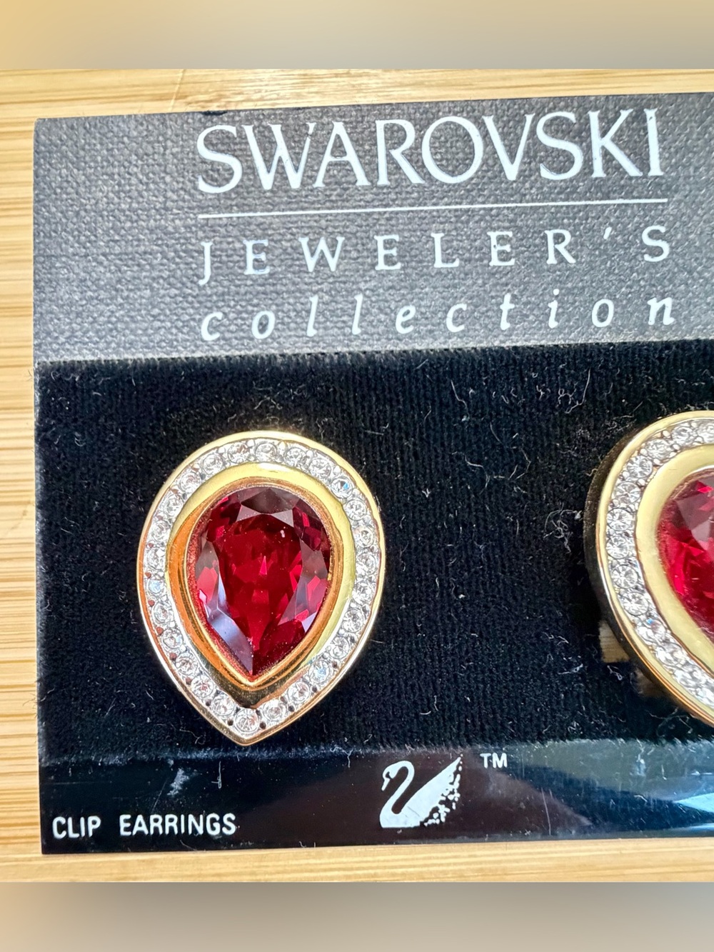 Vintage Swarovski SAL Gold-Tone Red Teardrop & Pave Crystal Clip On Earrings - Picture 2 of 8